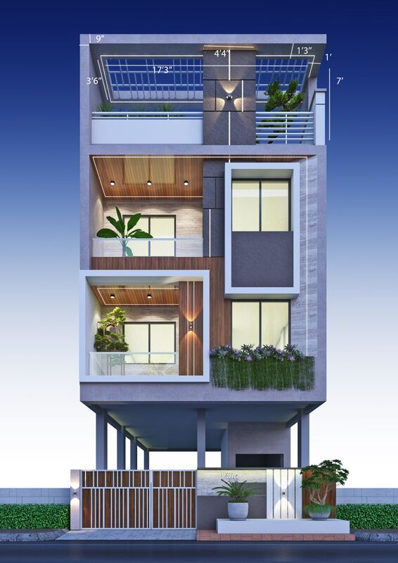 Villa Elevation with dimensions